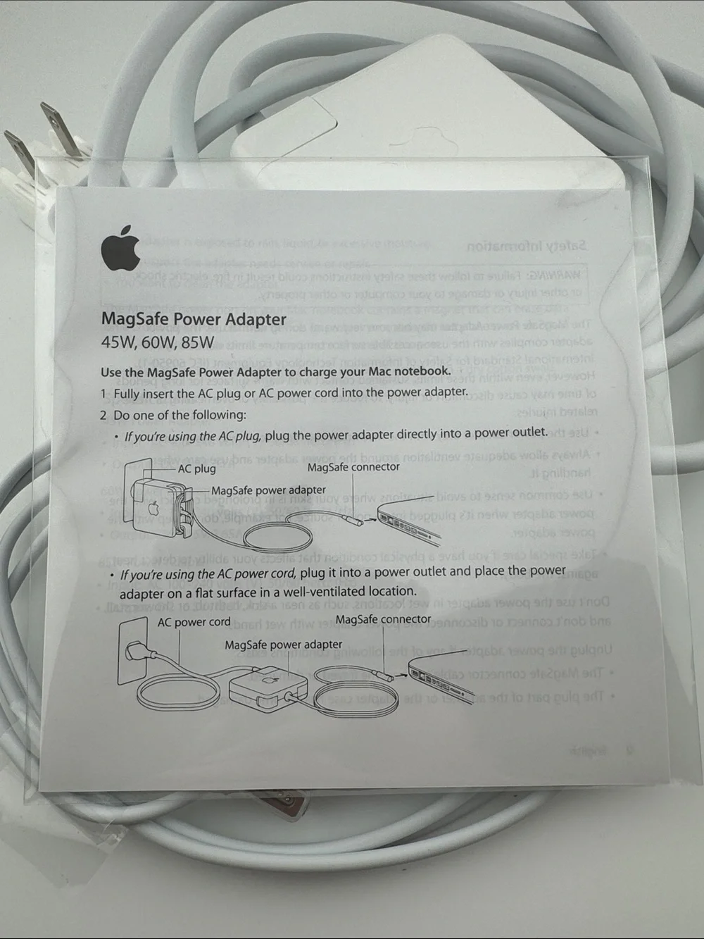 Apple OEM 85W MagSafe Power Adapter Charger for 15